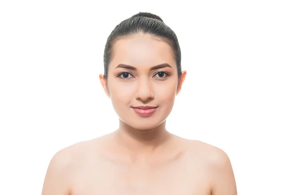 Güzellik Asyalı Kadın Portre Yakın Çekim Yüz Beyaz Arka Plan — Stok fotoğraf