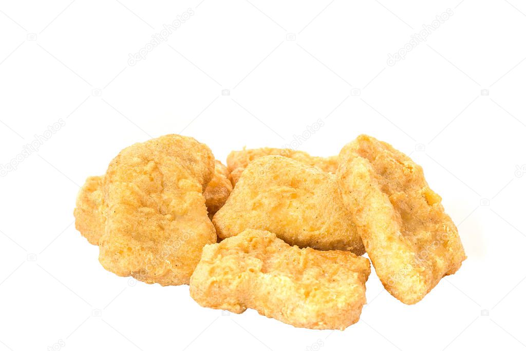 Close up of Fried chicken nuggets isolated on white background.