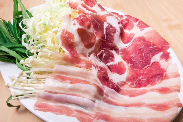 Juego Rebanadas Cerdo Para Shabu Sukiyaki Estilo Japonés Puede Utilizar — Foto de Stock