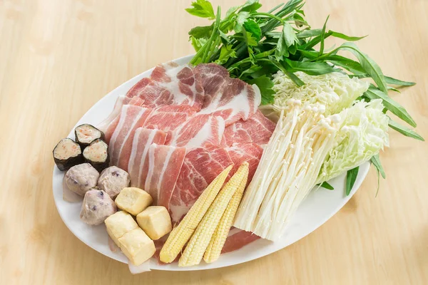 Juego Rebanadas Cerdo Para Shabu Sukiyaki Estilo Japonés Puede Utilizar — Foto de Stock