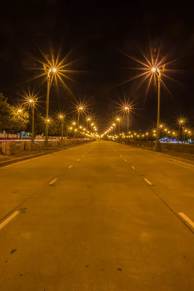 Electric Light Perspective Canal Night View Background — Stock Photo, Image