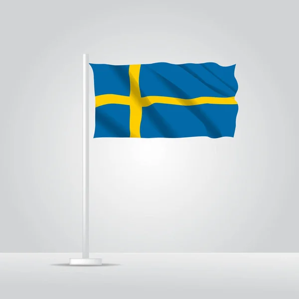 Реалистичный Шведский Флаг Вектором Ветра — стоковый вектор