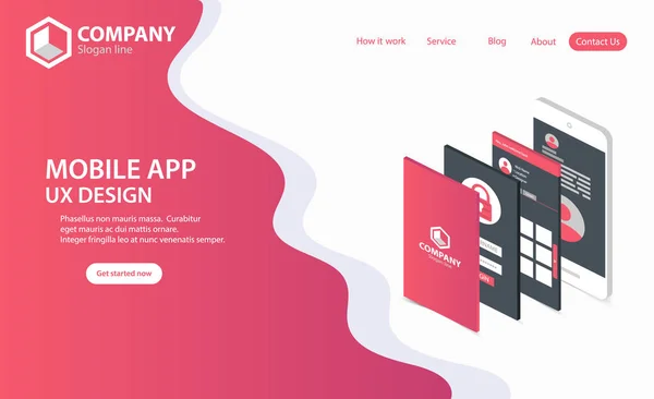 Nya Trendiga Mobile App Webbplats Landing Page Vektor Tema Malldesign — Stock vektor