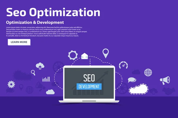 Optimización Seo Iconos Planos Concepto Plantilla Banner — Archivo Imágenes Vectoriales