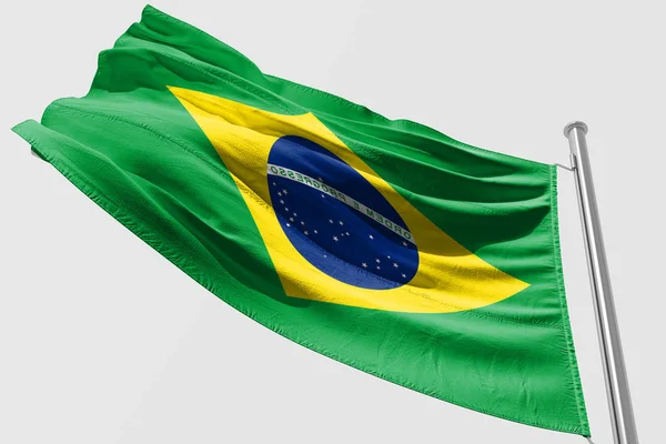 Isolerade Brasilien Flagga Vajande Realistiska Brasiliansk Flagga Återges — Stockfoto