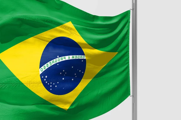 Ізольована Прапор Бразилії Махав Реалістичні Бразильський Прапор Отрісовиваєт — стокове фото