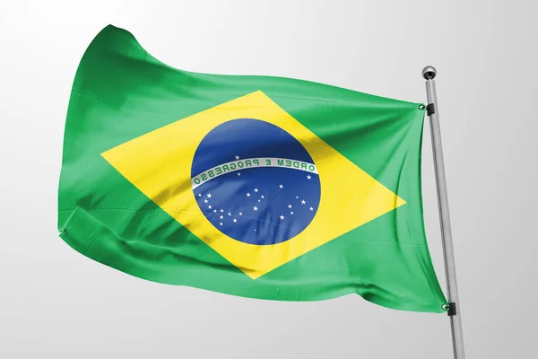 Bandeira Isolada Brasil Acenando Bandeira Realista Brasil Renderizada — Fotografia de Stock