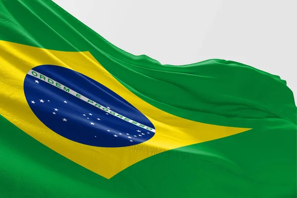 Geïsoleerde Brazilië Vlag Zwaaien Realistische Braziliaanse Vlag Weergegeven — Stockfoto