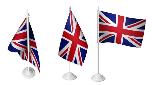Isolated 3 Small United Kingdom Flag waving 3d Realistic United Kingdom fabric