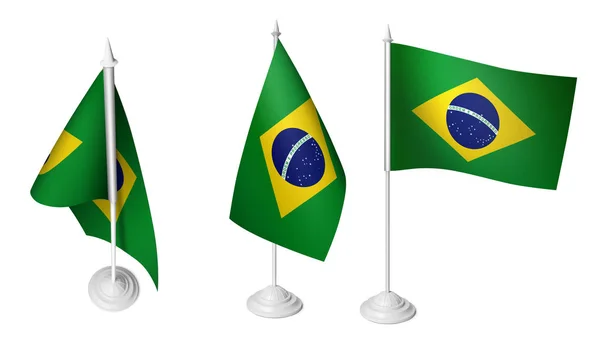 Geïsoleerde Kleine Brazilië Vlag Zwaaien Realistische Brazilië Stof Foto — Stockfoto