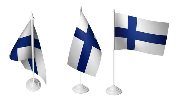 Изолированное Маленький Флаг Финляндии Размахивая Реалистичная Финляндия Ткань Фото — стоковое фото