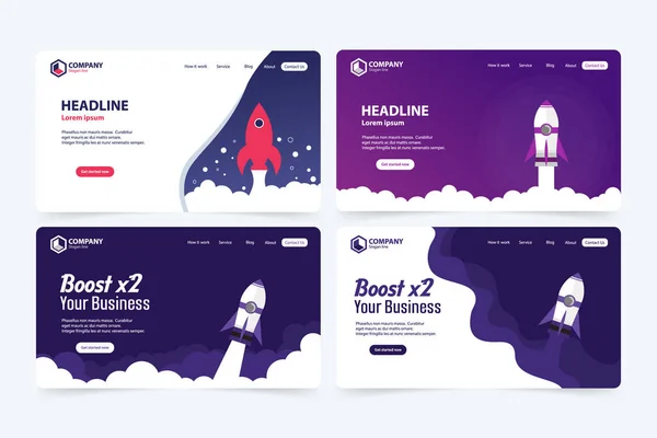 Impulsar Sitio Web Empresarial Landing Page Vector Template Design Concept — Archivo Imágenes Vectoriales