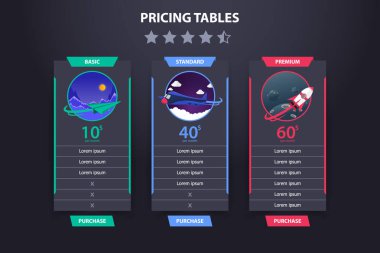 Tablo 3 farklı uçak vektör şablon karanlık konsept tasarımı fiyatlandırma