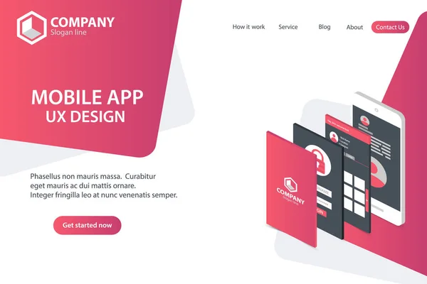 Mobile App Website Landing Page Modelo Vetor Concept Design — Vetor de Stock