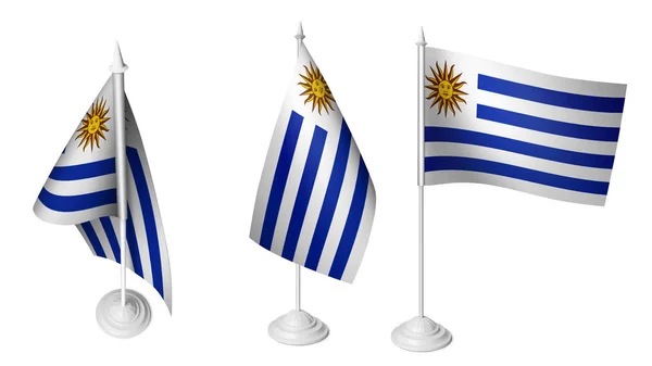 Geïsoleerde Kleine Bureau Uruguay Vlag Zwaaien Realistische Uruguay Desk Vlag — Stockfoto