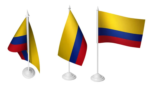 Isolated Small Desk Colombia Flag Waving Realistic Colombian Desk Flag — Stock Photo, Image