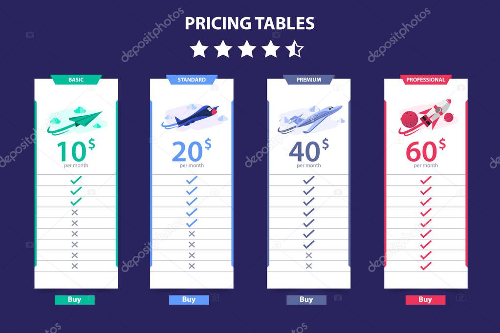 Pricing Table 4 Different Plane Vector Template Dark Concept Design