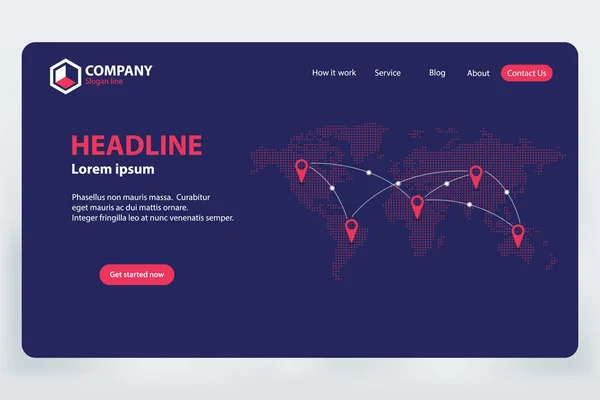 Página Pouso World Communication Network Theme Vector Template Design — Vetor de Stock