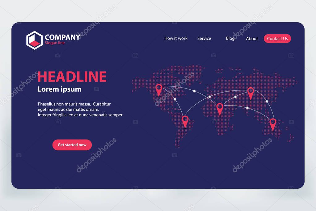 Landing Page World Communication Network Theme Vector Template Design