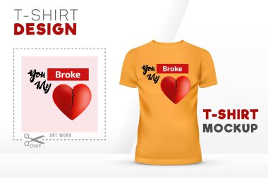 My kalp T-Shirt Tasarım kırdı, 3d kalp vektör t-shirt tasarım şablonu