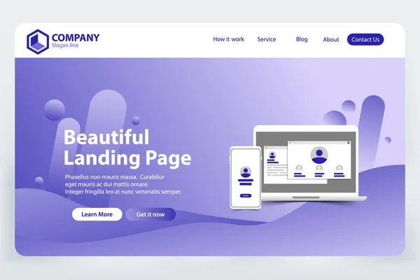 Beautiful Landing Page Website Modelo Vetor Conceito Design — Vetor de Stock