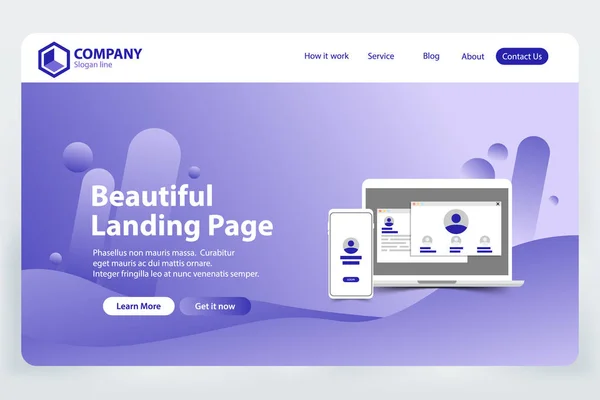 Gyönyörű Landing Page Weboldal Sablon Design Koncepció Vektor — Stock Vector