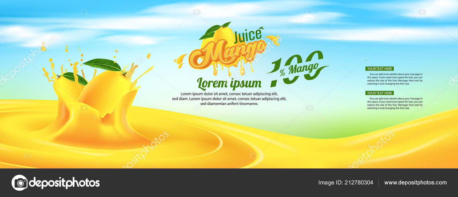 Jugo Mango Publicidad Banner Anuncios Vector Plantilla Diseño Vector de  stock #212780304 de ©SaqibVector, image size:1600x690