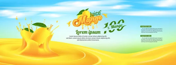 Mango Juice Reklam Banner Annonser Vector Malldesign — Stock vektor