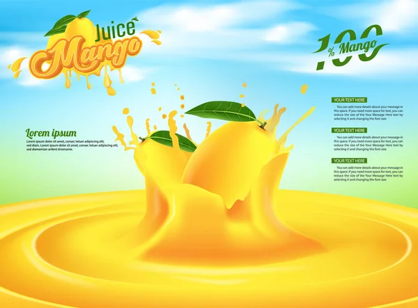 Mango Juice Reklam Banner Annonser Vector Malldesign — Stock vektor