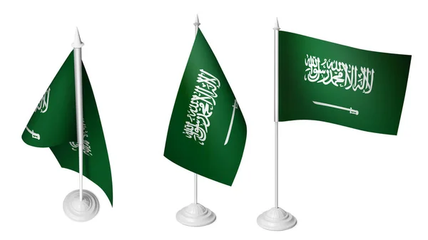 Příznak Izolované Saúdská Arábie Stůl Vykreslení Saúdská Arábie Malé Příznaky — Stock fotografie