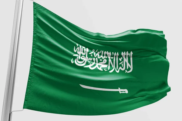 Isolato Arabia Saudita Bandiera Sventola Realistica Bandiera Saudita Rendered — Foto Stock