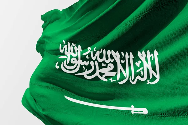 Isolato Arabia Saudita Bandiera Sventola Realistica Bandiera Saudita Rendered — Foto Stock