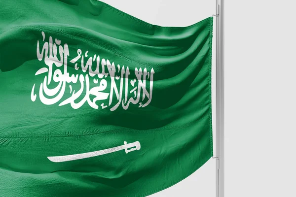 Isolato Arabia Saudita Bandiera Sventola Realistica Bandiera Saudita Rendered — Foto Stock