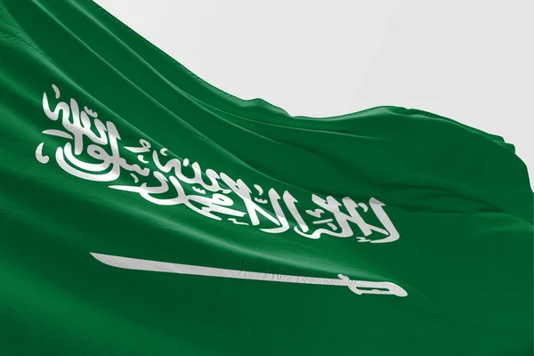 Gerçekçi Suudi Arabistan Bayrağı Işlenen Sallayarak Izole Suudi Arabistan Bayrağı — Stok fotoğraf