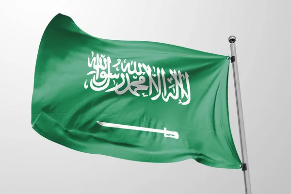 Isolato Arabia Saudita Bandiera Sventola Realistica Bandiera Saudita Rendered — Foto Stock