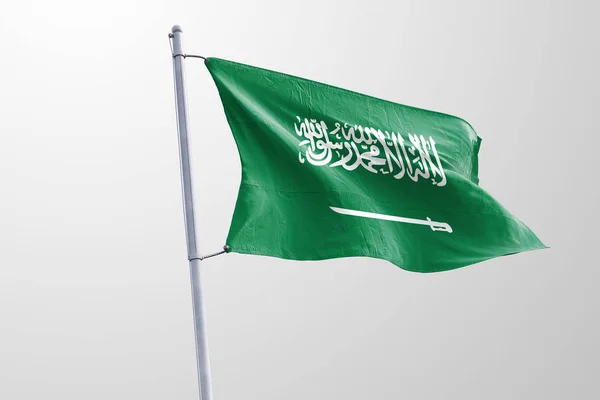 Isolerade Saudiarabien Flagga Vajande Realistiska Saudi Arabian Flagga Återges — Stockfoto