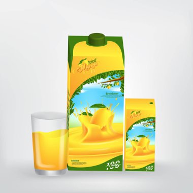 Mango suyu ürün ambalaj vektör konsept tasarımı