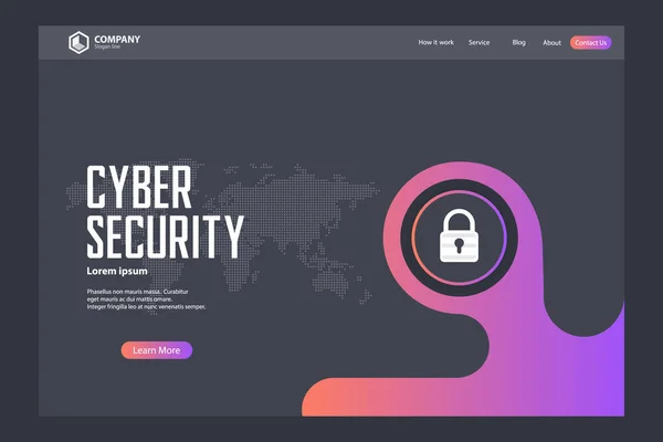 Cyber Segurança Aterragem Página Vetor Modelo Design — Vetor de Stock