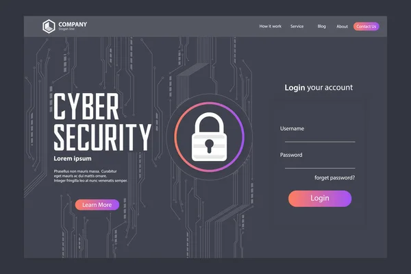 Cyber Segurança Aterragem Página Vetor Modelo Design — Vetor de Stock