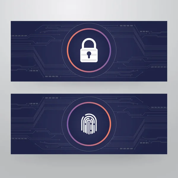 Bloqueio Segurança Cibernética Finger Print Design Modelo Cartão Acesso — Vetor de Stock