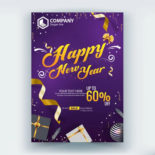 Happy New Year Sale Flyer Poster Vector Template Design — Stock Vector
