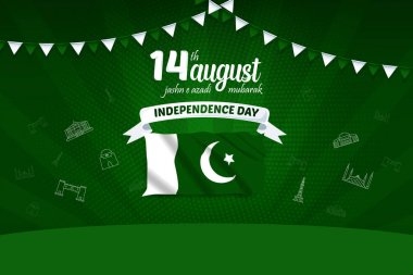 14 Ağustos Jashn e Azadi Mübarek Pakistan Bağımsızlık Günü Vektör Arka Plan İllüstrasyon
