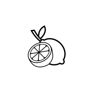 Vektör siyah beyaz limon kireç logo tasarım şablonu. Konsept tasarım öğesi ve lineer tarzda simgesi. limon kireç izole karikatür çizimi.