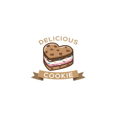 tanımlama bilgisi dondurma sandviç logosunu görmeniz gerekir. Dondurma rozet, etiket, logo, tasarım simgeler vektör çizim şablonları. Beyaz arka plan üzerinde çizgi film vektör illüstrasyon izole çikolatalı kurabiye.