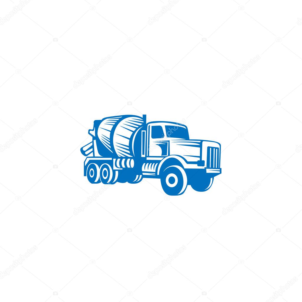 Concrete mixing truck vector. Flat design. Industrial transport. Construction machine. For construction theme illustrating.