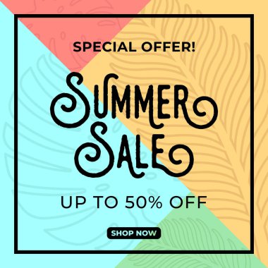 Yaz Satışı Sancak Vektör Tasarımı Çizimi. Afiş, el ilanı, davetiye, poster ve broşür için soyut Summer Sale tasarım şablonu. Yaz İndirimi Vektörü düz tasarım çizimi.