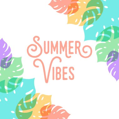 Tropikal Vektör Tasarım Çizimi. Tropik yapraklar Vector düz tasarım çizimi. Sancak, şablon, davetiye, poster, broşür için soyut Tropik Yaz arkaplan tasarımı şablonu.