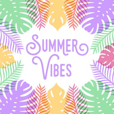 Tropikal Vektör Tasarım Çizimi. Tropik yapraklar Vector düz tasarım çizimi. Sancak, şablon, davetiye, poster, broşür için soyut Tropik Yaz arkaplan tasarımı şablonu.