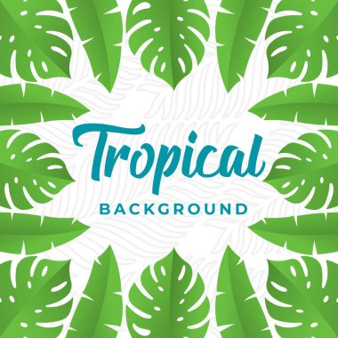 Tropikal Vektör Tasarım Çizimi. Tropik yapraklar Vector düz tasarım çizimi. Sancak, şablon, davetiye, poster, broşür için soyut Tropik Yaz arkaplan tasarımı şablonu.