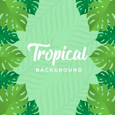 Tropikal Vektör Tasarım Çizimi. Tropik yapraklar Vector düz tasarım çizimi. Sancak, şablon, davetiye, poster, broşür için soyut Tropik Yaz arkaplan tasarımı şablonu.